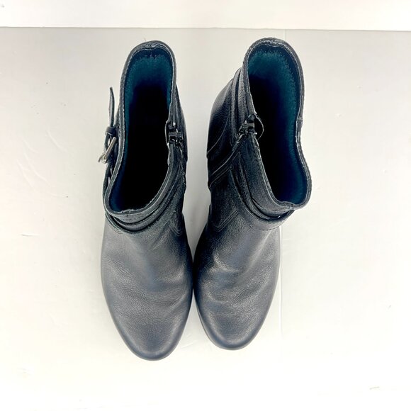 Sz 9 The Flexx Black Leather Buckle Zip Up Felt Lined Wedge Ankle Boot Bootie - Picture 5 of 15